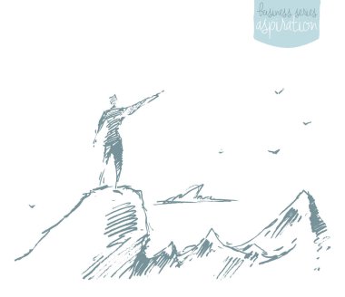 Drawn vector silhouette man top hill winner sketch vector