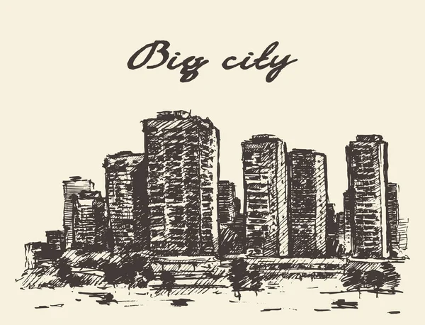 Skyline mrakodrapy velké město konjunktura nakreslený vektor — Stockový vektor