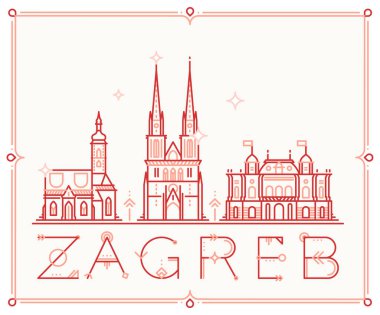 Skyline Zagreb ve Hırvatistan vektör kent binaları hattı