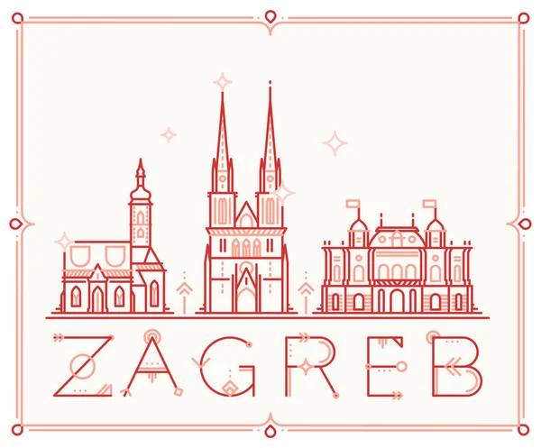 Skyline Zagreb, Kroatië vector stadsgebouwen lijn — Stockvector