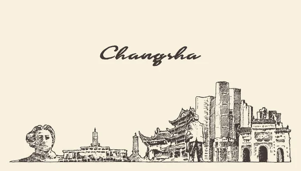 Changsha skyline Hunan ciudad China vector boceto — Vector de stock