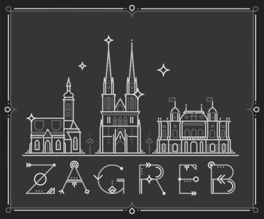 Skyline Zagreb ve Hırvatistan vektör kent binaları hattı