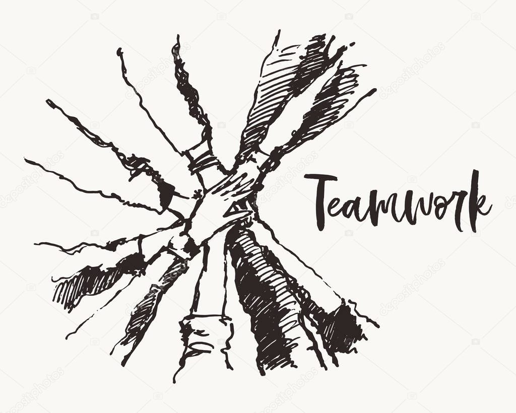 People putting hand togetherness teamwork a vector