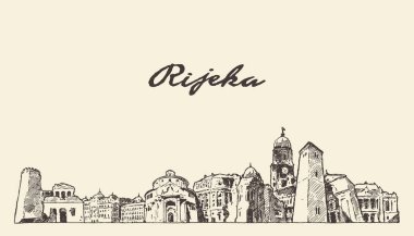 Rijeka silueti Hırvatistan 'ın el çizimi vektör çizimi