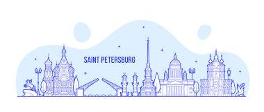 Saint Petersburg silueti Rusya şehir vektörü doğrusal