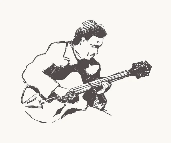 Homme jouant de la guitare dessinée à la main vecteur vintage — Image vectorielle