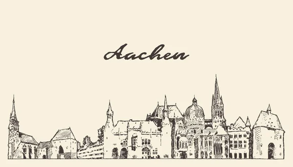 Aachen skyline North Rhine Westphalia Németország felhívni — Stock Vector