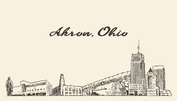 Akron skyline Ohio USA met de hand getekend vector schets — Stockvector