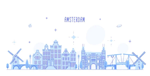 Amsterdam skyline Nederländerna vektor stadsbyggnad — Stock vektor