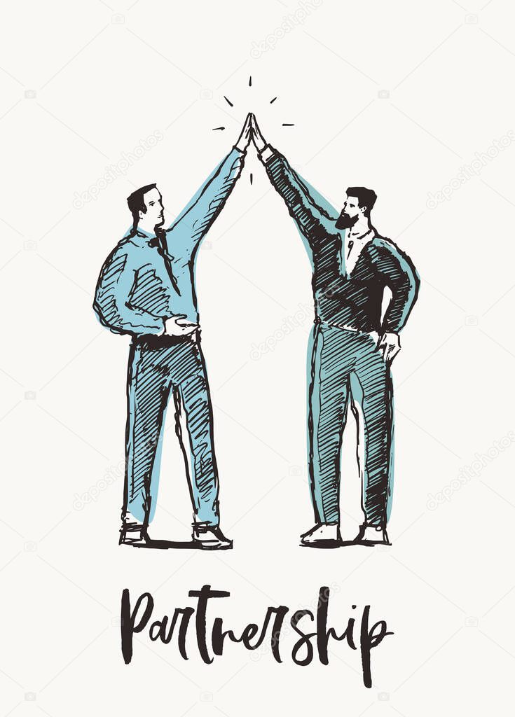 Sketch partnership teamwork business deal a vector