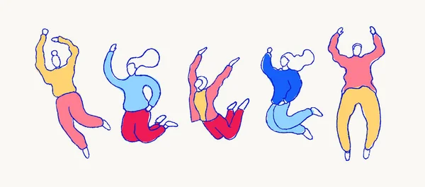 Conjunto de bocetos de salto personas vector de dibujos animados — Archivo Imágenes Vectoriales