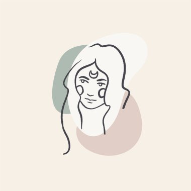 Bir çizgi kadınsı logoti. Çizgi sanatçısı kadın. Vektör