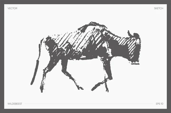 Hög detalj handritad vektor wildebeest skiss — Stock vektor