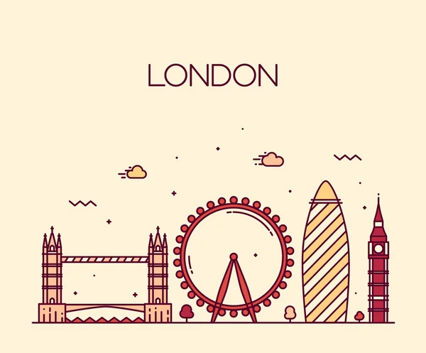 Londres (Angleterre) ville horizon vectoriel arrière-plan. Illustration tendance, style line art . — Image vectorielle