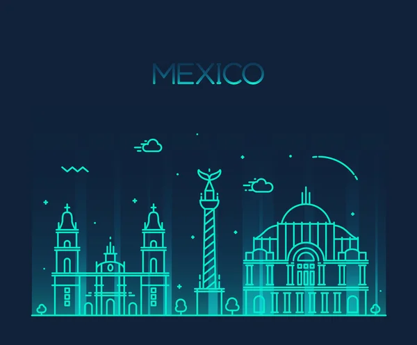 Detaillierte Silhouette der mexikanischen Stadt. trendy Vektor Illustration, Linie Art Stil. — Stockvektor