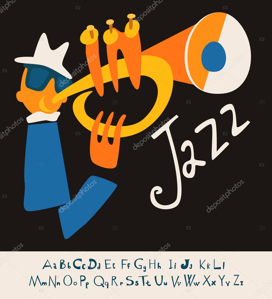 JAZZ concert, music background, flat Illustration with font vector