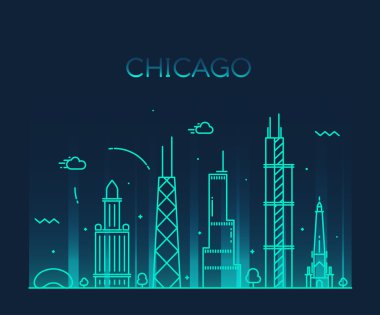 Chicago şehir manzarası siluet.