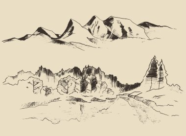 hand drawn contours of the mountains clipart