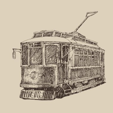 Elle çizilmiş vintage tramvay