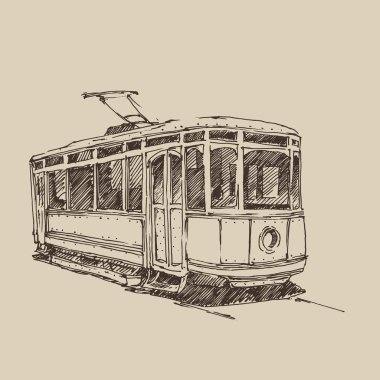 Elle çizilmiş vintage tramvay