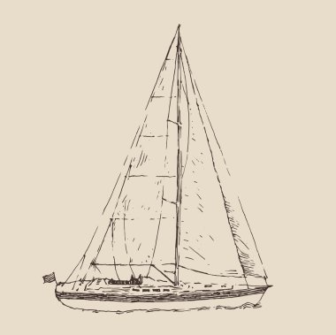Elle çizilmiş yelkenli gemi