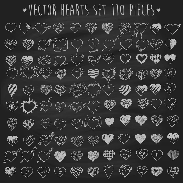 Conjunto de corazones en pizarra — Vector de stock