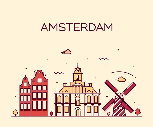 Panoramę miasta Amsterdam — Wektor stockowy