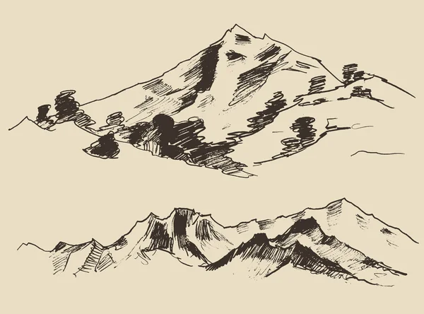 Contours dessinés à la main des montagnes — Image vectorielle