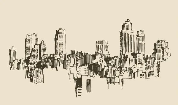 Ciudad grande dibujada a mano — Vector de stock