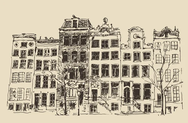 Città di Amsterdam disegnata a mano — Vettoriale Stock