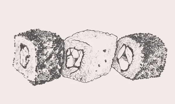 손으로 그린 초밥 세트 — 스톡 벡터