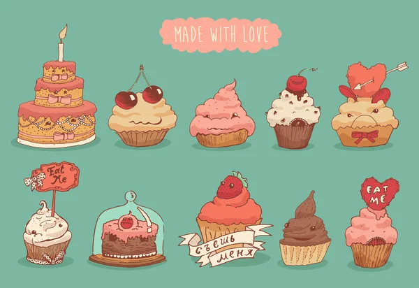 Set di cupcake dolci — Vettoriale Stock