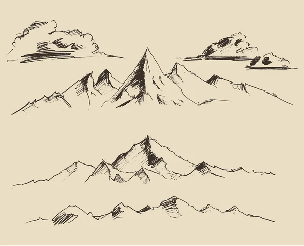 Contornos dibujados a mano de las montañas — Archivo Imágenes Vectoriales