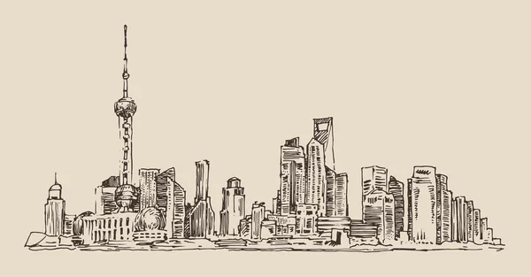 Esbozo de la ciudad de Shanghai — Archivo Imágenes Vectoriales