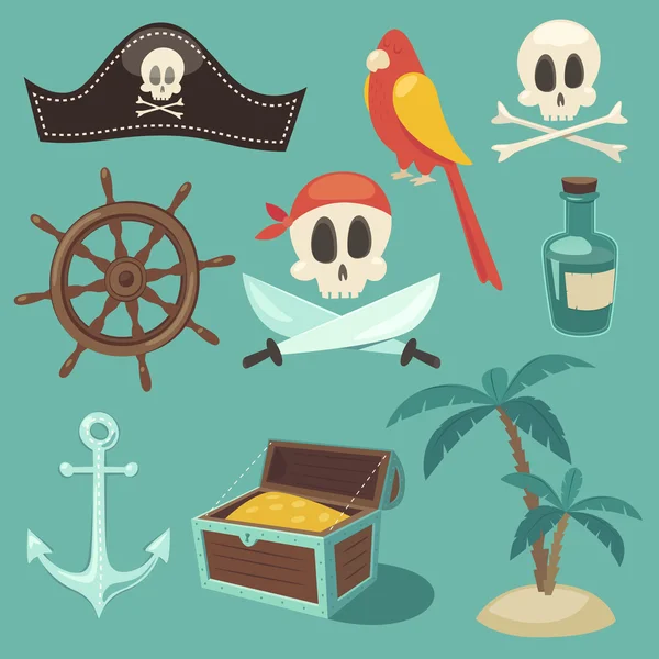 Conjunto de objetos piratas — Archivo Imágenes Vectoriales