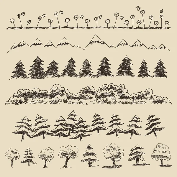 Набор эскизов деревьев — стоковый вектор