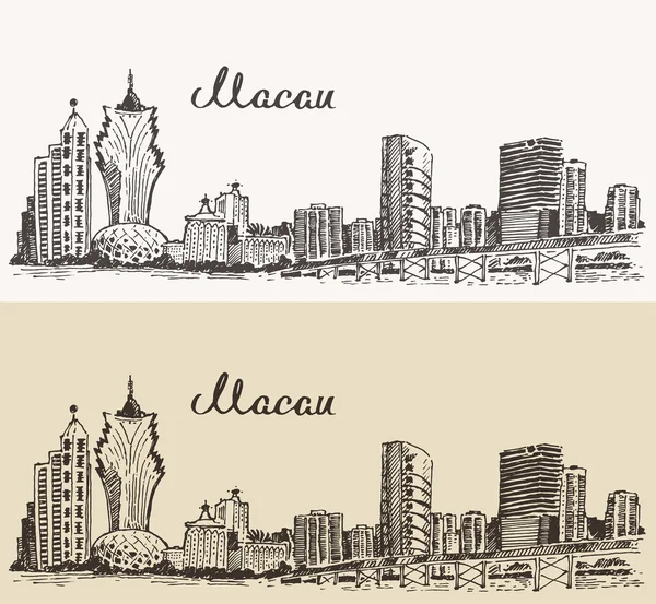 Hand getrokken Macau skyline — Stockvector