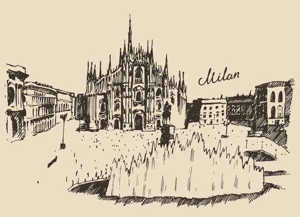 Milano Katedrali'ne el çekilmiş — Stok Vektör