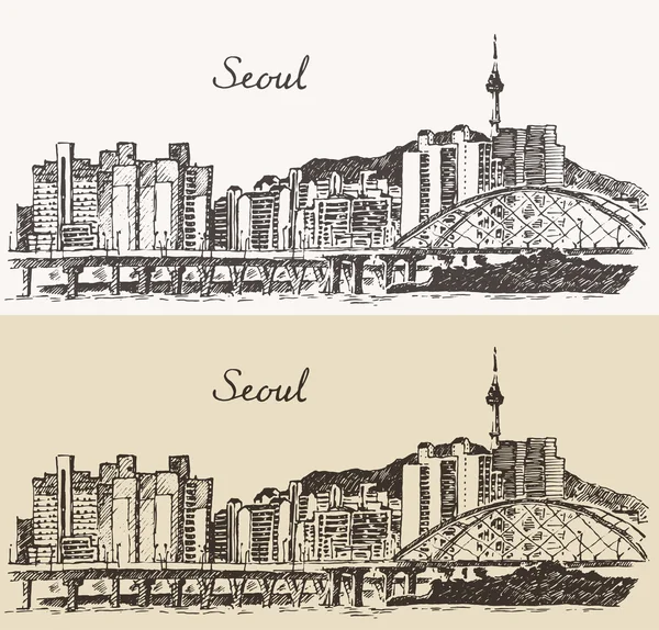 Seoul Special City skiss — Stock vektor