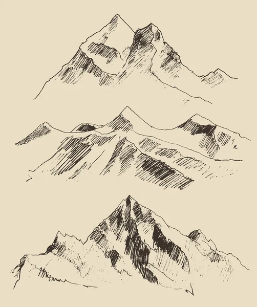 Contornos dibujados a mano de montañas — Archivo Imágenes Vectoriales
