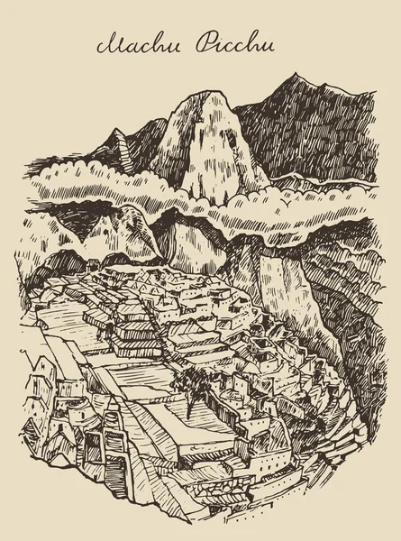 Paisaje Machu picchu dibujado a mano — Vector de stock