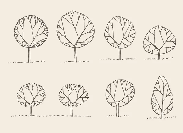 Ensemble de croquis d'arbres — Image vectorielle