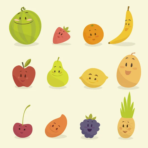 Divertidas frutas de dibujos animados — Archivo Imágenes Vectoriales