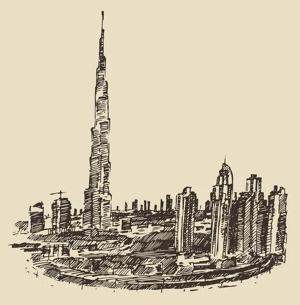 Silueta del horizonte de la ciudad de Dubai — Vector de stock