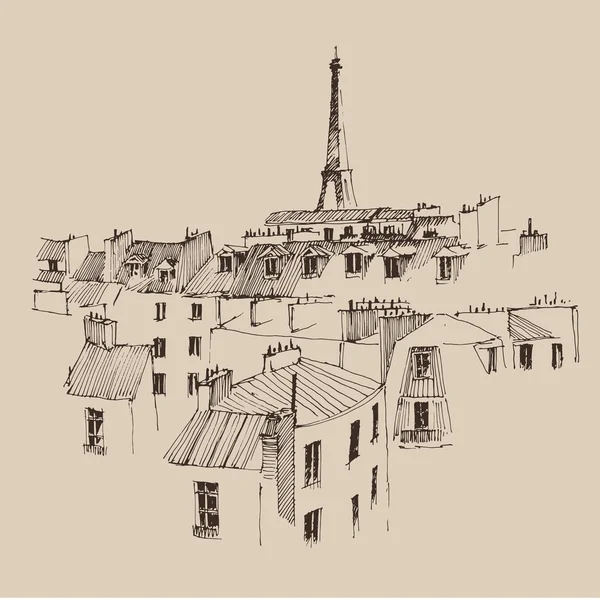Torre Eiffel dibujada a mano en París — Vector de stock