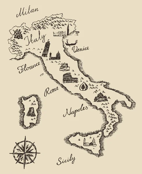 Oude Italiaanse kaart — Stockvector