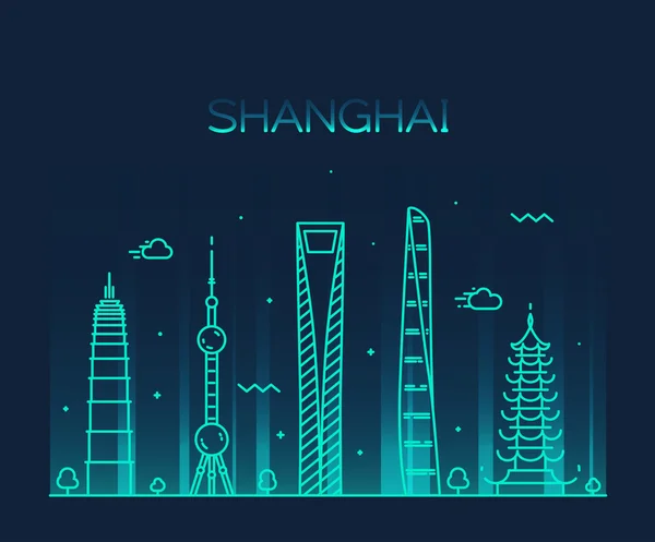 Shanghai şehir manzarası siluet.