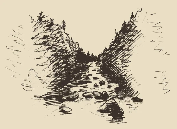 Hand drawn landscape with river