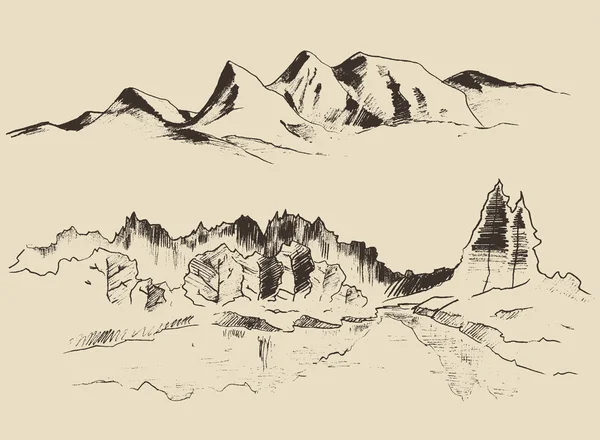 Contornos dibujados a mano de las montañas — Vector de stock