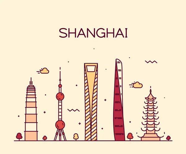 Shanghai şehir manzarası siluet.